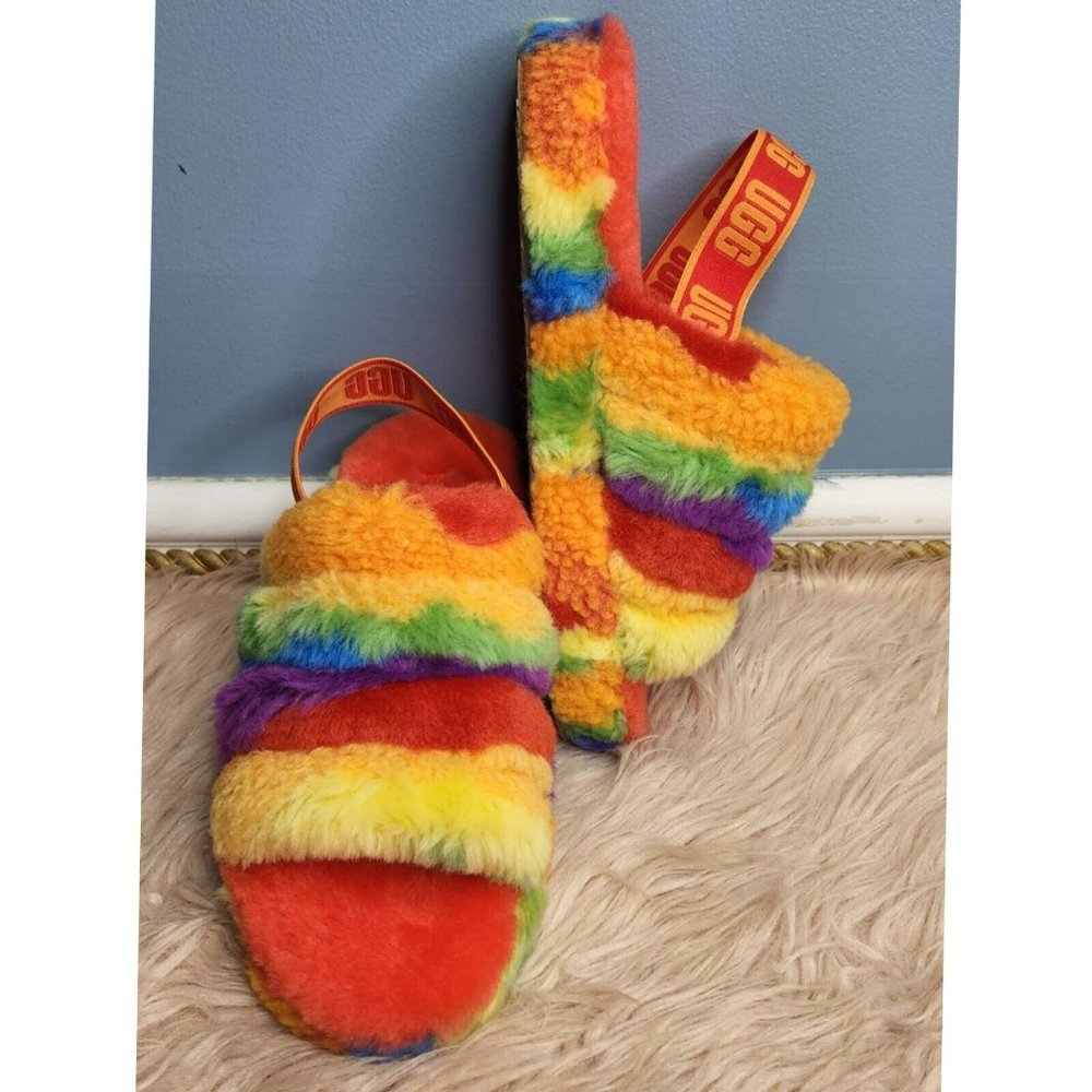 NWT UGG Pride Fluff Yeah Faux Fur Slingback Sandal- VARIOUS SIZES